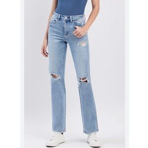 Finesse Light Blue Ripped Straight Leg Jeans